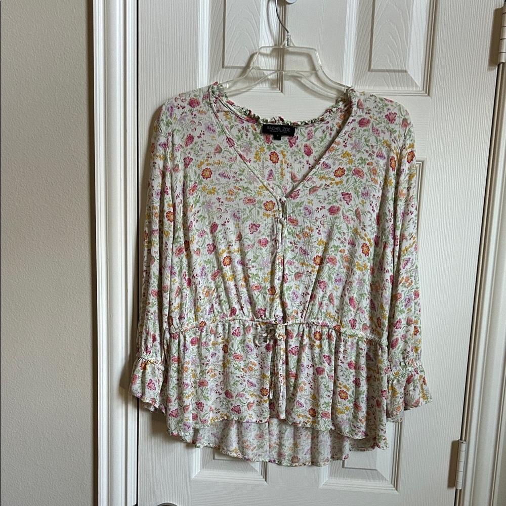 Rachel Zoe Multicolor Floral Boho Peplum Blouse - Large